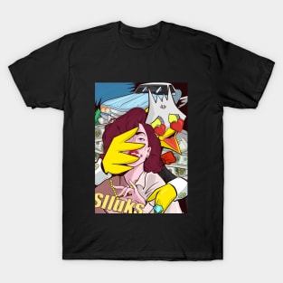 Dope chicken cartoon figure hugging pop art style illustration T-Shirt
